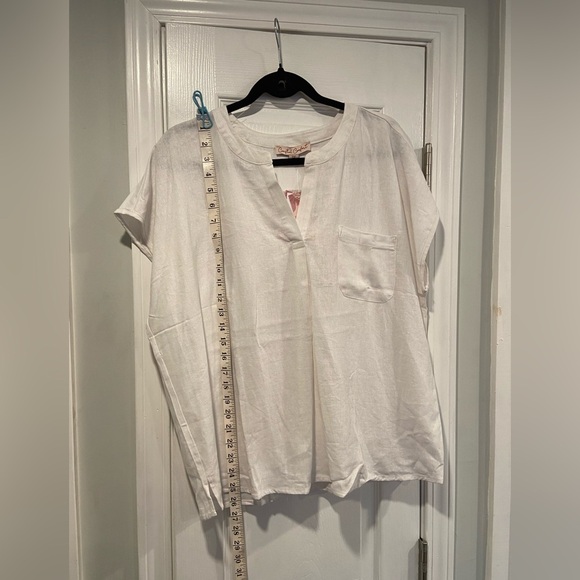 NWT Coastal Comfort Size XXL White Linen Blend Split Neck Short Sleeve Top - Picture 8 of 14